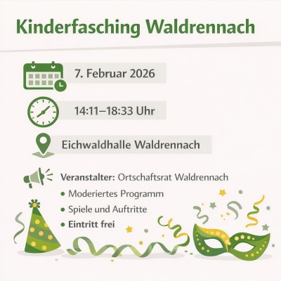 Kinderfasching in Waldrennach am 7. Februar in der Eichwaldhalle